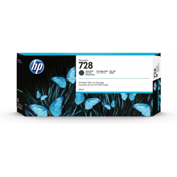 HP 728 Black 300ML Matte Designjet Ink Cartridge Each